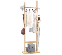 Aibiju Free Standing Coat Rack 180cm Stand with Rectangle Base with 5 Hooks, Wooden Coat Rack with hanging bar, Coat Stand for Purses, Clothes, Scarves in Bedroom, Living Room (Natural),YD-202