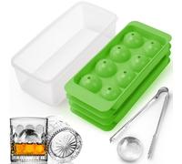 AIBIRUI Round Ice Cube Mold,2 x 8 PCS x 1.8'' Whiskey Ice Cubes,Circle Ice Cube Tray with Lid and Bin,Sphere Ice Ball Maker Mold,Large Ice Cube Molds for Cocktails,Coffee(Whiskey Ice Cubes Mold,Green)