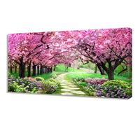 Aibonnly Canvas Wall Art Painting Pink Cherry Blossoms 1 Piece Park Tree Forest Wallpaper Spring landscape Picture Poster Print Framed and Stretched Ready to Hang for Living Room Bedroom Artwork