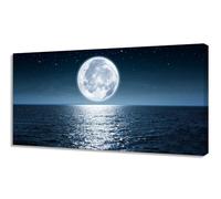Aibonnly Wall Art Canvas Print Moon Sea Ocean Landscape 1 Panels Full moon Picture Painting Framed and Stretched Ready to Hang for Living Room Bedroom Kicthen Office Home Decor Artwork 24x48inch