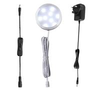 AIBOO 12V LED Kitchen Under Cabinet Lighting Plug in, with Manual Switch, Single LED Puck Light for Under Cupboard Wardrobe Cabinet Closet Kitchen, 12Vdc Low Voltage Display Light, Daylight White