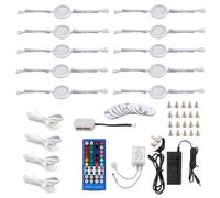 AIBOO 24V Under Counter LED Light Kit, RGB Under Cabinet Lighting, 10 Packs Colored Cabinet Lights with Wireless 40-Key IR Dimmable Remote Control (10 Lights) (RGBWW)