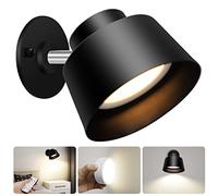 AIBOO LED Wall Lights with Remote Control USB Light Charging Battery Operated Wall Lights, 3 Color Temperature, Rotatable 360 °, Dimmable Battery Wall Lights for Bedrooms Stairs Gallery (1 Pcs)
