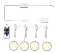 AIBOO Linkable Under Cabinet LED Lighting 12V Dimmable Puck Lights Hardwired with Wireless RF Remote Control for Kitchen Mood Lighting(4 Lights, Warm White)