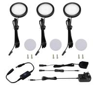 AIBOO Under Cabinet Kitchen Lights LED Black Cover Puck Lighting Kit with Touch Dimmer Switch,12V LED Under Cupboard Lights Under Counter Lights for Kitchen Cupboard Closet Lighting 3 Pack
