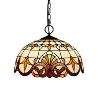 AIBOTY 16 Inch Pendant Light Vintage Baroque Stained Glass Art Shade E27 3 Lights Tiffany Style Pendant Lamp Restaurant Ceiling Hanging Light Fixture,A