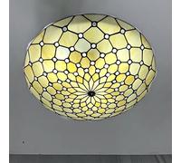 AIBOTY 16 Inch Tiffany Style Stained Glass Flush Mount Ceiling Lighting, Blue White Crystal Beads Mediterranean Kitchen Island Ceiling Light Fixture for Bedroom, Dining Room, Living Room,White