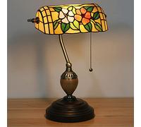 AIBOTY Banker Lamp Tiffany Desk Lamp Floral Style Lampshade Stained Glass Table Lamp Bedside Nightstand Piano Reading Lamp Work Study Desktop Light Decor Homebedroom Living Room Office,P