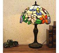 AIBOTY Bankers Lamp Tiffany Style Mini Accent Lamp Mission 15" Tall Stained Glass Red Floral Flower Humming Bird Butterfly Vintage Antique Light Décor Living Bedroom Handmade Gift,B