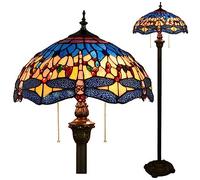 AIBOTY Dragonfly Tiffany Floor Lamp, Red Blue Orange Stained Glass Lampshade Standing Lamp, Floor Light Reading Light Decorative Lamp for Living Study Room Bedroom, 40X162cm,blue orange