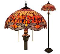 AIBOTY Dragonfly Tiffany Floor Lamp, Red Blue Orange Stained Glass Lampshade Standing Lamp, Floor Light Reading Light Decorative Lamp for Living Study Room Bedroom, 40X162cm,Red