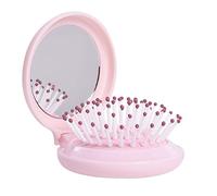 AIBOTY Pink Compact Folding Travel Mirror with Hair Brushes, Mini Pocket Hair Massage Comb for Women and Girls