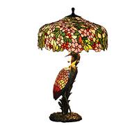 AIBOTY Pink Stained Glass Green Leaves Table Lamp, 20 Inch Tiffany Style Pastoral Cherry Blossom Bedroom Bedside Lamp, Living Room Office Table Decoration Lamp with Pull Cord Switch,B