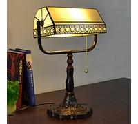 AIBOTY Tiffany Mission Style Bankers Table Lamp Stained Glass Piano Desk Light Antique Vintage Bedside Night Light Bedroom for Living Room Office Library Study,Dragonfly Alloy Base