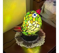 AIBOTY Tiffany Red Yellow Orange Stained Glass Bedside Night Light, Vintage Small Rooster Table Lamp Nursing Lamp for Mother'S Day, Living Room, Bedroom, Birthday,bird