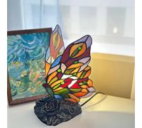 AIBOTY Tiffany Red Yellow Orange Stained Glass Bedside Night Light, Vintage Small Rooster Table Lamp Nursing Lamp for Mother'S Day, Living Room, Bedroom, Birthday,butterfly