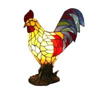 AIBOTY Tiffany Style Nightstand Lamp Mini Decoration Table Lamp Red Yellow Rooster Stained Glass Shade Reading Lamp Bedroom Bedside Kids Room Decoration Lamp