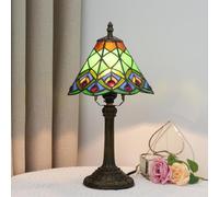 AIBOTY Tiffany Style Peacock Phoenix Tail Shade Table Lamp, Green Stained Glass Bedside Night Reading Lamp, Vintage Dining Room Desk Decoration Lamp with Alloy Base,green