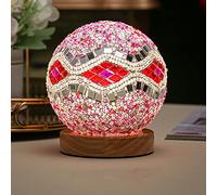 AIBOTY Turkish Mosaic Table Lamp Mini Moroccan Bohemia Baroque Nightstand Lamp, USB Charging Dimmable Arabic Bedside Nursing Lamp for Cafe, Bar, Bedroom, Canteen,Pink,A