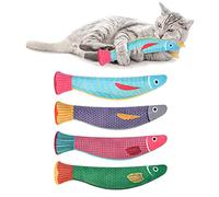 Aibuddy Catnip Toy, 4 Pack Fish Cat Chew Toys, Bite Resistant Catnip Toys with Bell Inside, Plush Cartoon Kitten Teething Interactive Toy ( 7.7" L * 1.9" W)