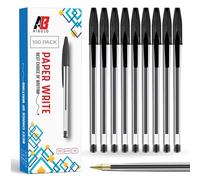 AIBULO 100 Black Biro Ballpoint Pens - Medium Tip Pens with Smooth Quick-Dry Ink - Reliable & Comfortable Writing Tools for Office, School, Home, Forms, Notes & Everyday Use