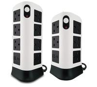 AIBULO 12 & 16 Gang Tower Extension Lead Combo with USB-C & USB-A - Surge Protected Multi Plug Power Strip Set | 3-Layer Vertical Socket Tower with Switches, Flame Retardant, 1.8M Cable