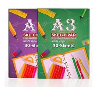 AIBULO 2-Pack A3 Sketch Book for Kids - 30 Sheets Each | Large Drawing Pad with 80 GSM Paper | Ideal Kids Sketchbook for Art, Colouring & Doodling | Tear-Off Plain Paper Pad for Creativity