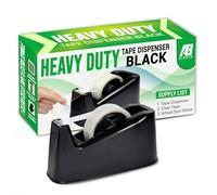 AIBULO 2-Pack Desk Tape Dispenser Black with 2 Clear Cellotape Rolls & Extra Spindles - Weighted Non-Slip Base, Sharp Cutting Blade, One-Hand Use for Office, School & Home Stationery