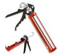AIBULO 2 Pack Heavy Duty Red Caulking Guns - Professional 310ml Skeleton Sealant Applicator with Rotating Barrel, Ergonomic Grip, Instant Flow Stop, Puncture Tool & Durable Steel Build