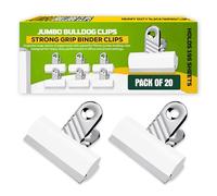 AIBULO 20 White Jumbo 70mm Bulldog Clips - Heavy-Duty Metal Binder Clips for Paper, Documents & Files - Strong Grip Large Paper Clips for Office, School & Home Organization