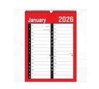 AIBULO 2026 A3 Wall Calendar Month to View - Red & White 2-Column Spiral Planner with UK Holidays | Large Monthly Hanging Organiser for Home, School, Family & Office Planning