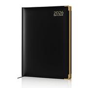 AIBULO 2026 A4 Day a Page Diary, Black Hardback Daily Planner with UK Holidays, Notes, Contacts, and International Info, Large A4 Daily Organizer for Teachers, Students, and Professionals