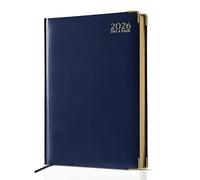 AIBULO 2026 A4 Day a Page Diary - Blue Hardback Daily Planner with UK Holidays, International Info, Notes & Contacts | Large Professional Organizer for Teachers, Students & Business Use