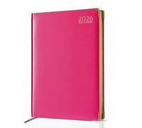 AIBULO 2026 A4 Day a Page Diary, Pink Hardback Daily Planner with UK Holidays, Notes, Contacts, and International Info, Large A4 Daily Organizer for Students, Teachers, and Professionals