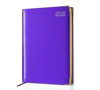 AIBULO 2026 A4 Day a Page Diary Purple Hardback Daily Planner with UK Holidays, International Info, Notes & Contacts - Large Organizer for Teachers, Students & Office Scheduling