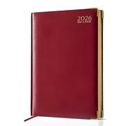 AIBULO 2026 A4 Day a Page Diary - Red Hardback Daily Planner with UK Holidays, Global Info, Notes & Contacts | Large A4 Organizer for Teachers, Professionals, Students & Office Scheduling