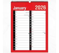 AIBULO 2026 A4 Month-to-View Wall Calendar - Compact Spiral Bound Monthly Planner with UK Holidays | Hanging Organiser for Home, Office, School & Family | Red & White Monthly Scheduler