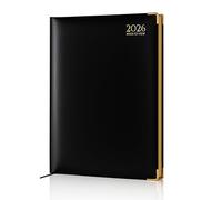 AIBULO 2026 A4 Week to View Diary - Hardback Weekly Planner with UK Holidays, Notes, Contacts & International Info | Large A4 Organizer for Professionals (BLACK)