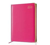 AIBULO 2026 A4 Week to View Diary - Pink Hardback Weekly Planner with UK Holidays, Global Reference Pages & Note Sections | Academic & Office Organizer for Teachers, Students & Professionals