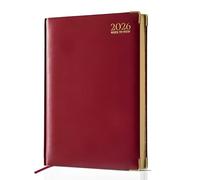 AIBULO 2026 A4 Week to View Diary - Red Hardback Weekly Planner with UK Holidays, Global Info, Notes & Contacts | Professional Organizer for Office, Teachers & Students
