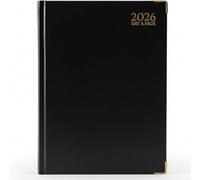 AIBULO 2026 Black A4 Day-A-Page Diary 1-Pack - Hardback Daily Planner & Appointment Organizer with UK Holidays, Notes & Contacts for Home, Office & School