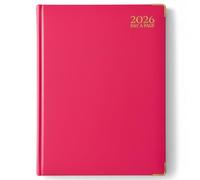 AIBULO 2026 Pink A4 Day-A-Page Diary - Large Daily Planner & Appointment Organizer | Hardback Journal with UK Holidays, Notes & Contacts for Home, Office & School