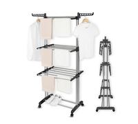 AIBULO 3-Tier Clothes Drying Rack Black - Foldable Adjustable Airer with Side Wings | Heavy Duty Indoor Outdoor Laundry Hanger Stand | Portable Clothes Horse