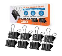 AIBULO 32mm Black Binder Clips, Pack of 100- Medium Foldback/Bulldog Clips, Metal Paper Clips for Document & File Organisation, Office, School & Home Multi-Purpose Clips & Clamps
