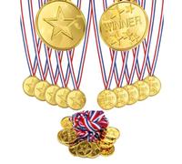 AIBULO 36 Gold Winner Medals with Ribbons | Kids Plastic Medals for School Competitions, Sports Day Games, Parties & Classroom Rewards | Fun Prize Set for Children’s Events