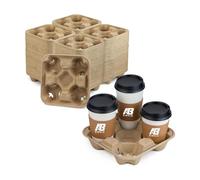AIBULO 600-Pack 4 Cup Tray Holders | Bulk Biodegradable Drink Carriers for Hot & Cold Beverages | Eco-Friendly Recyclable Cup Holder Trays for Takeaway, Cafés, Catering, Offices & Events