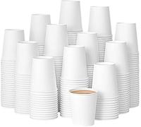 AIBULO 8oz White Disposable Paper Cups - Pack of 100 | Eco-Friendly Hot & Cold Drink Cups for Coffee, Tea, Juice & Water | Leakproof, Recyclable & Hygienic Cups for Office, Catering & Party Use