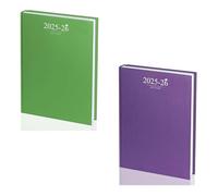 AIBULO Academic Diary 2025-2026 Pack of 2 (Purple + Green) | A4 Day a Page Daily Planner | Mid-Year Diary Aug 2025-July 2026 | Student Teacher Organiser | Hardback Design