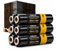 Aibulo Black Pallet Wrap Heavy Duty - 6 Rolls, 400mm x 210m, 23 Micron Extra Strong Black Shrink Wrap | Industrial Strength Pallet Stretch Film | Tear Resistant, Waterproof Packaging Wrap