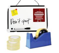AIBULO Combo Set - 1 Blue Tape Dispenser with Tape + 3 Extra Cello Tape Rolls 24mm x 40mm + 1 A4 Mini Whiteboard with Pen - Office, School, Home & Gift Wrapping Essentials